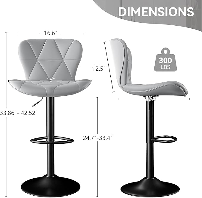 Adjustable Swivel Barstools, Light Grey Faux Leather