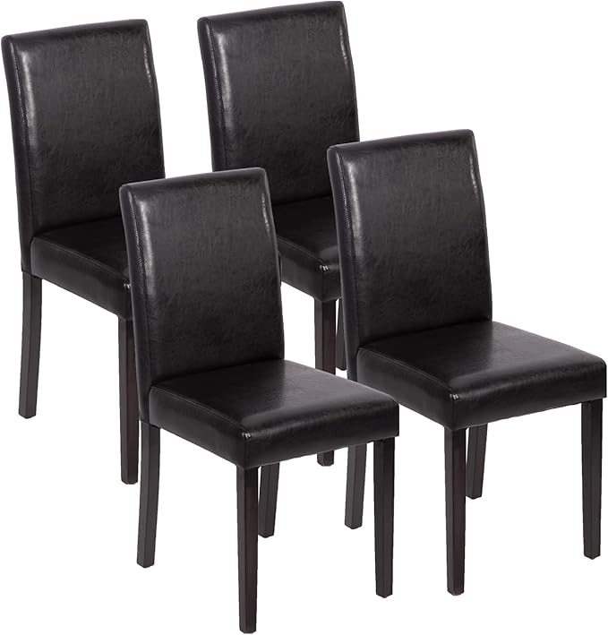 small Dining Chairs Set of 4, Leather Black