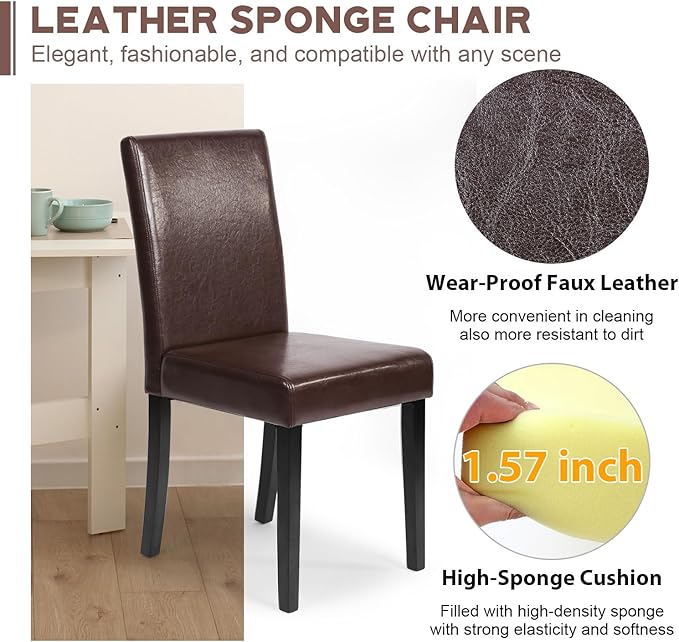Small Dining Chairs Set of 4, Leather Brown
