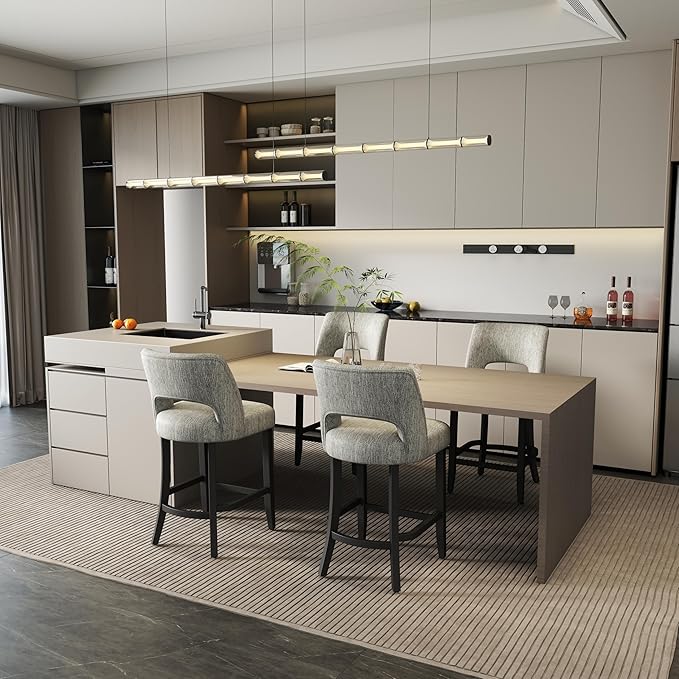 Counter Height Bar Stools - Light Grey-Black Legs
