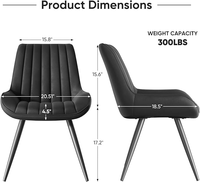 Dining Chairs with Metal Legs, Black