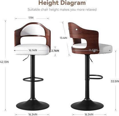 Adjustable Swivel Barstools, White Faux Leather