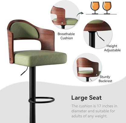Adjustable Swivel Barstools, Green Faux Leather