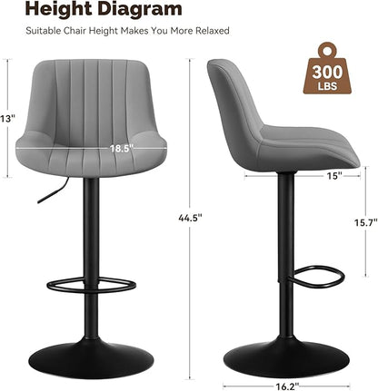 Adjustable Swivel Bar Stools, L, Dark Grey Fabric