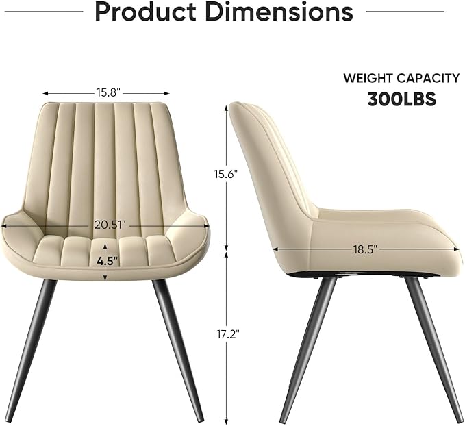 Dining Chairs with Metal Legs, Beige