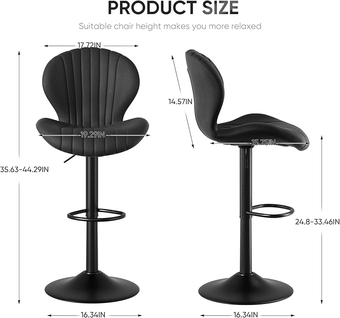 Adjustable Swivel Barstools, Black fabric