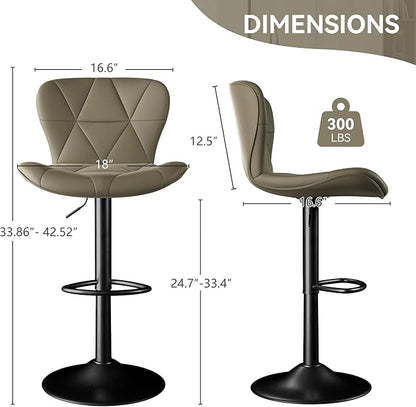 Adjustable Swivel Barstools, Dark Khaki Faux Leather