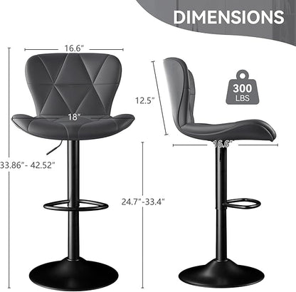 Adjustable Swivel Barstools, Dark Grey Faux Leather