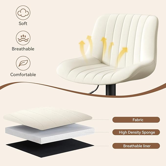 Adjustable Swivel Bar Stools, L, Off-White Fabric