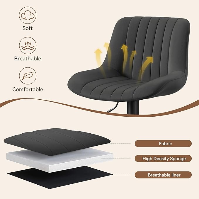 Adjustable Swivel Bar Stools, L, Black Fabric