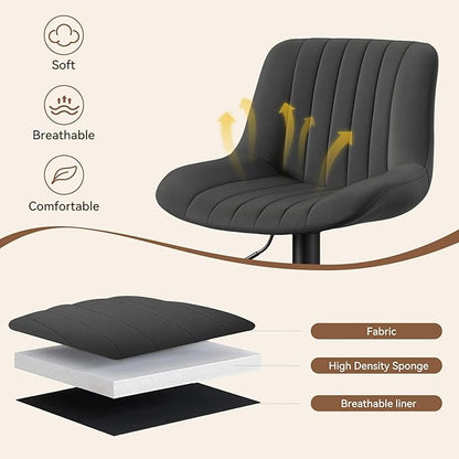 Adjustable Swivel Bar Stools, L, Black Fabric