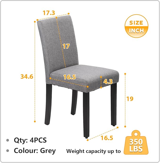 Small Dining Chairs Set of 4, Fabric Grey