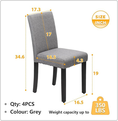 Small Dining Chairs Set of 4, Fabric Grey