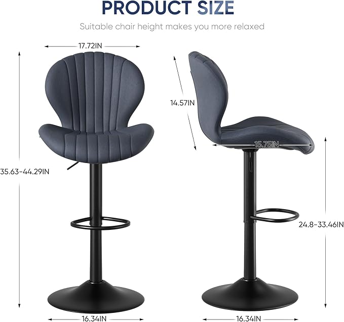 Adjustable Swivel Barstools, Dark Grey fabric