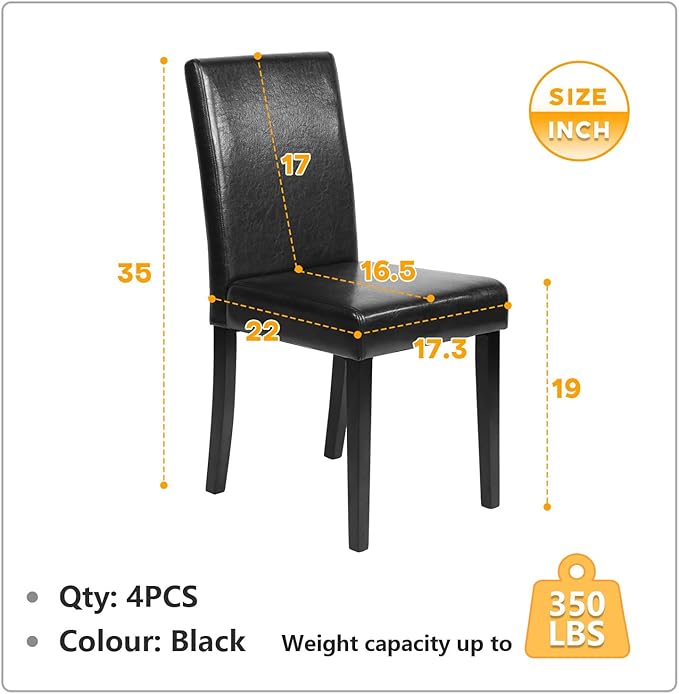 small Dining Chairs Set of 4, Leather Black
