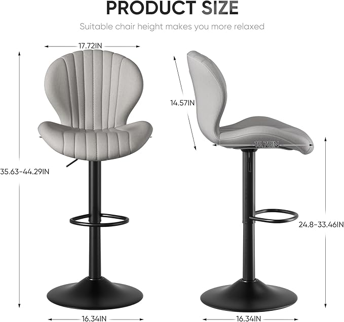 Adjustable Swivel Barstools, Light Grey fabric