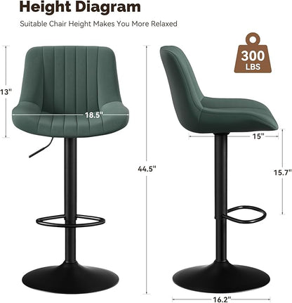 Adjustable Swivel Bar Stools, L, Dark Green Fabric
