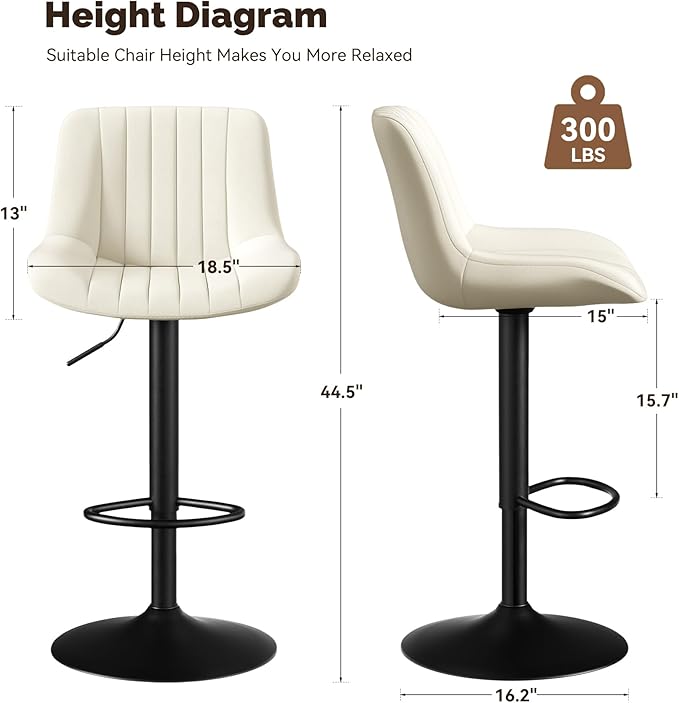 Adjustable Swivel Bar Stools, L, Off-White Fabric