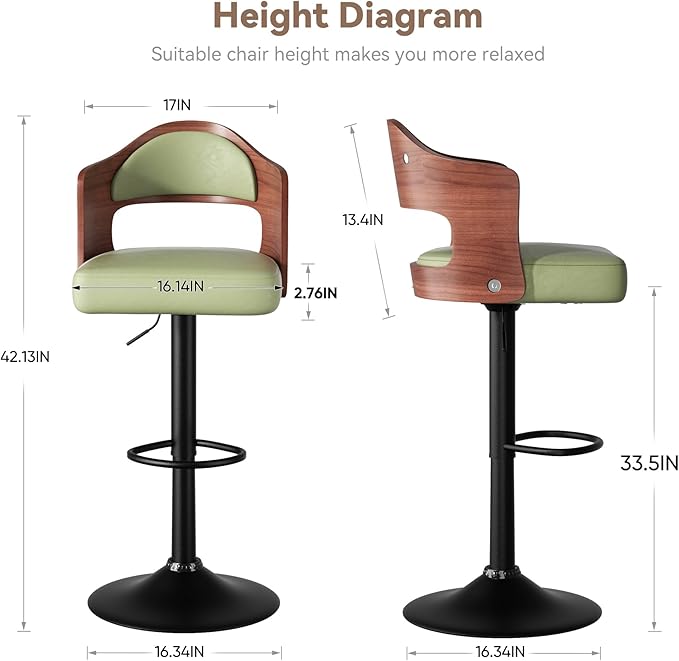 Adjustable Swivel Barstools, Green Faux Leather