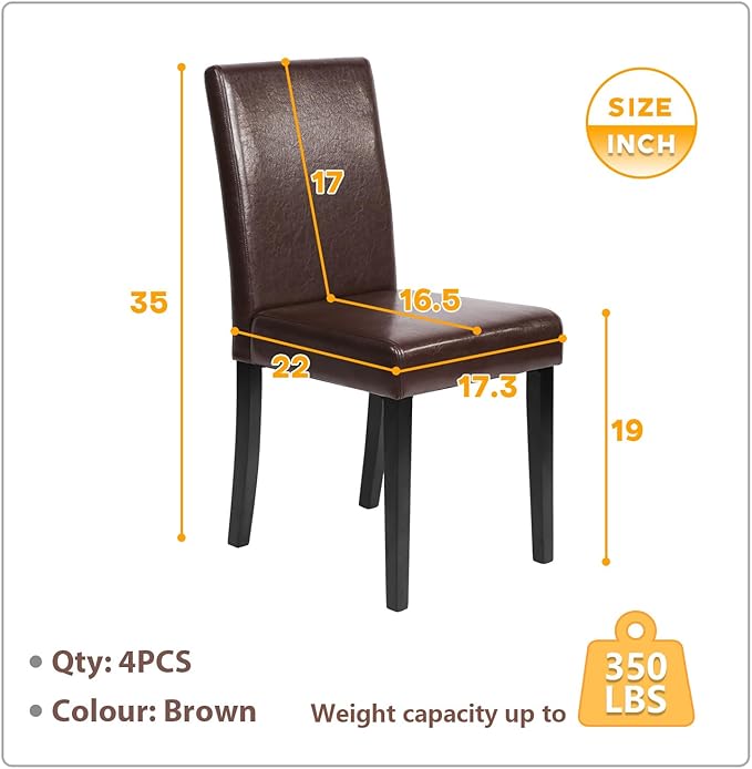 Small Dining Chairs Set of 4, Leather Brown