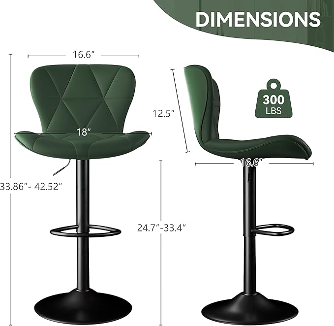 Adjustable Swivel Barstools, Green Faux Leather