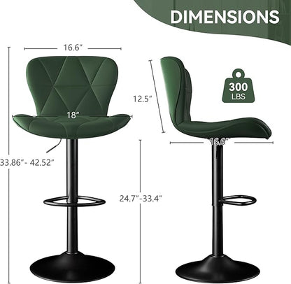 Adjustable Swivel Barstools, Green Faux Leather
