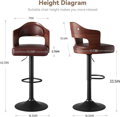 Adjustable Swivel Barstools, Brown Faux Leather