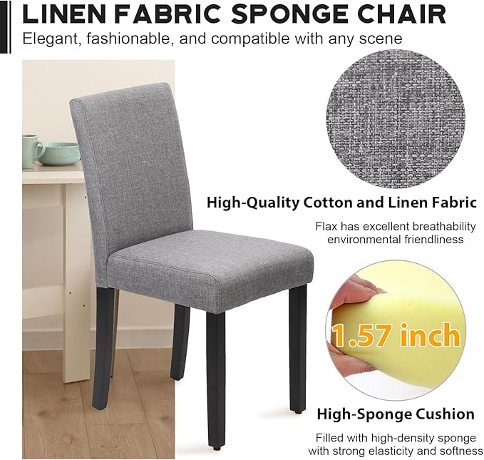 Small Dining Chairs Set of 4, Fabric Grey