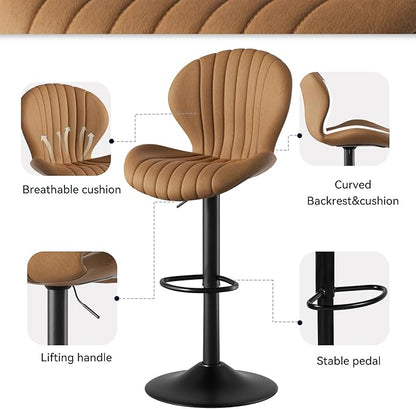 Adjustable Swivel Barstools, Brown fabric