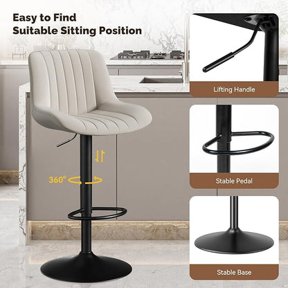 Adjustable Swivel Bar Stools, L, Light Gray Fabric