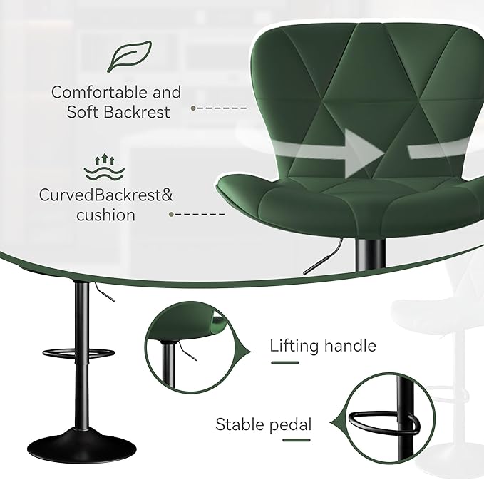 Adjustable Swivel Barstools, Green Faux Leather