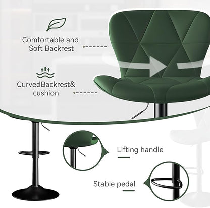 Adjustable Swivel Barstools, Green Faux Leather