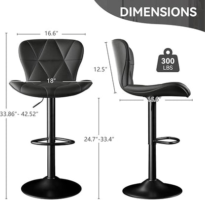 Adjustable Swivel Barstools,Black Faux Leather