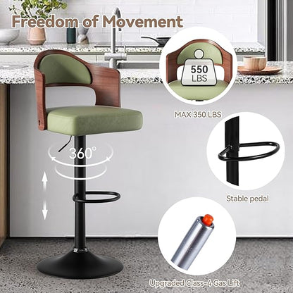 Adjustable Swivel Barstools, Green Faux Leather
