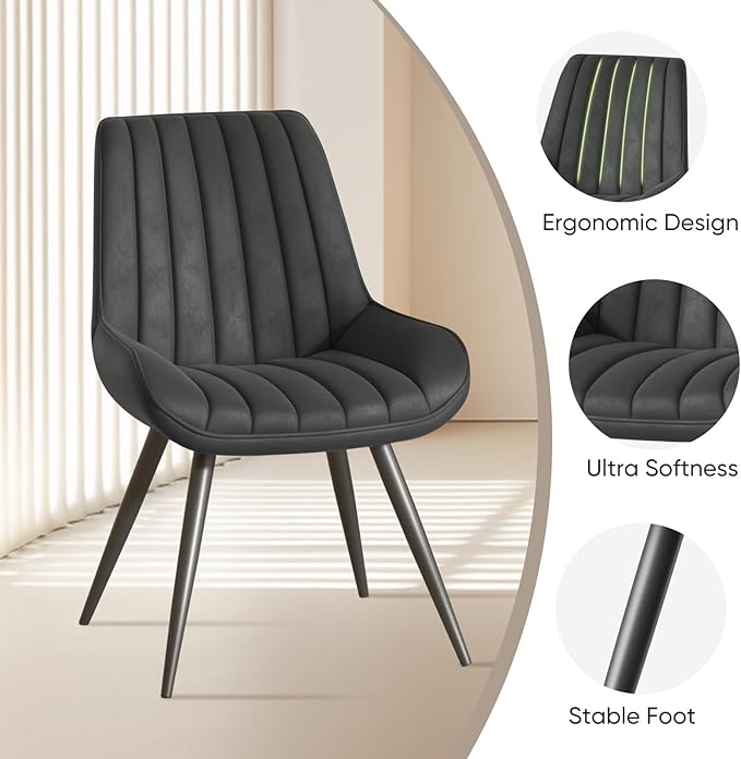 Dining Chairs with Metal Legs, Black