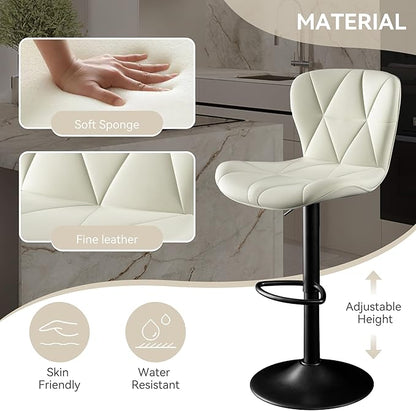 Adjustable Swivel Barstools, White Faux Leather