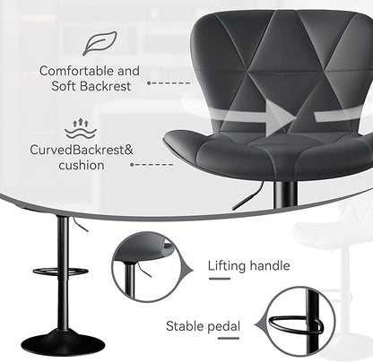 Adjustable Swivel Barstools, Dark Grey Faux Leather