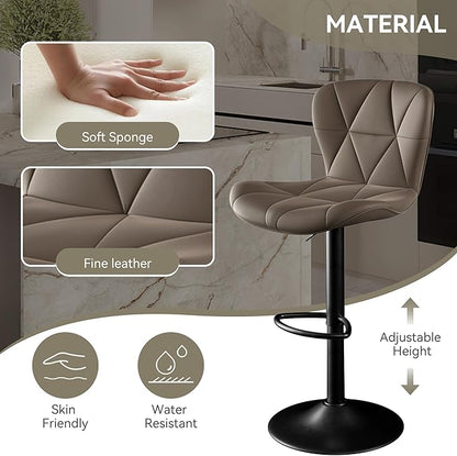 Adjustable Swivel Barstools, Dark Khaki Faux Leather