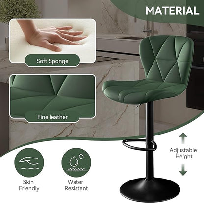 Adjustable Swivel Barstools, Green Faux Leather