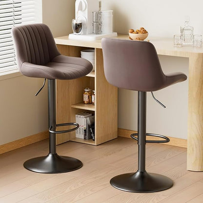 Adjustable Swivel Bar Stools, L, Dark Brown Fabric