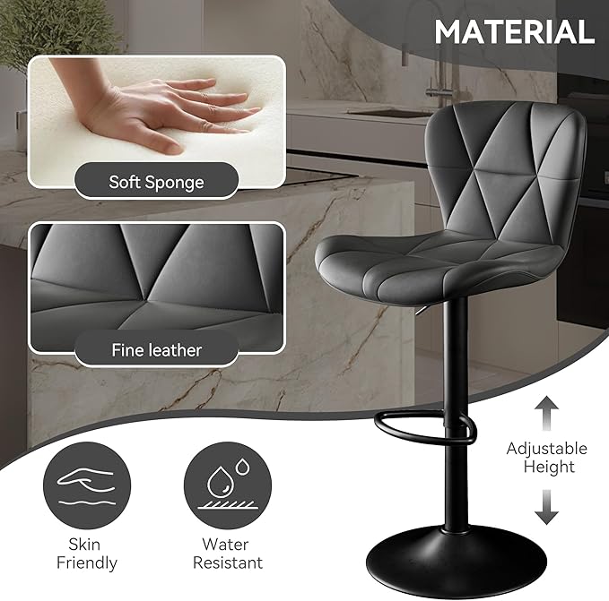 Adjustable Swivel Barstools,Black Faux Leather