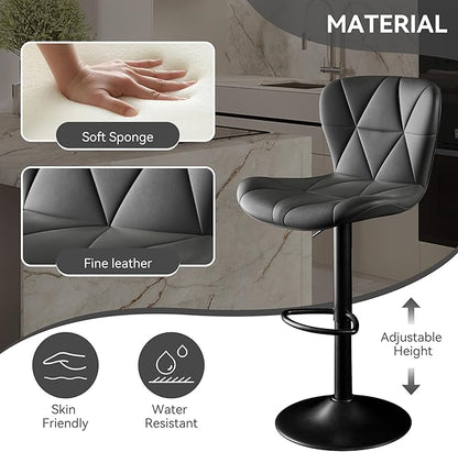 Adjustable Swivel Barstools,Black Faux Leather