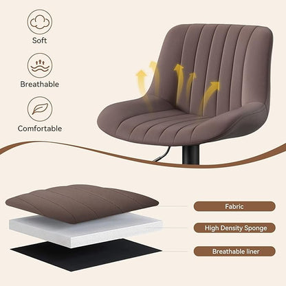 Adjustable Swivel Bar Stools, L, Dark Brown Fabric