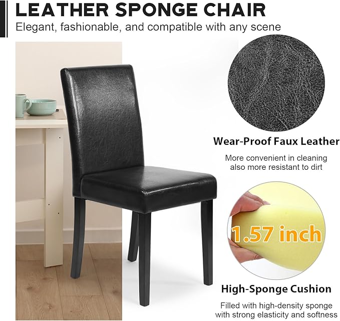 small Dining Chairs Set of 4, Leather Black