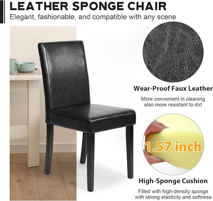 small Dining Chairs Set of 4, Leather Black