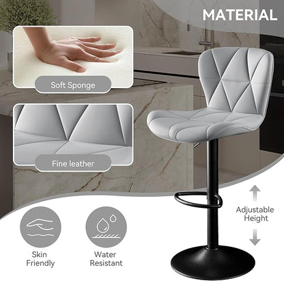 Adjustable Swivel Barstools, Light Grey Faux Leather