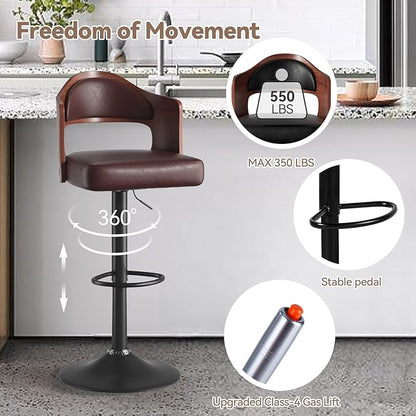 Adjustable Swivel Barstools, Brown Faux Leather