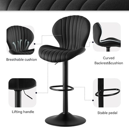 Adjustable Swivel Barstools, Black fabric