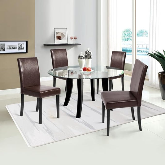Small Dining Chairs Set of 4, Leather Brown