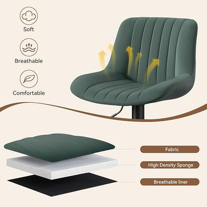Adjustable Swivel Bar Stools, L, Dark Green Fabric